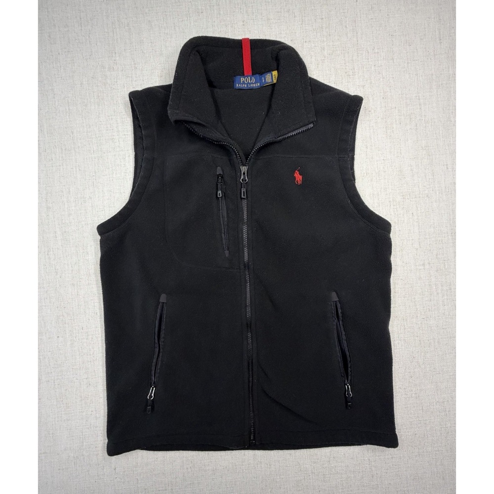 Polo Ralph Lauren Fleece Vest Black Full Zip Red Pony Men's Size S